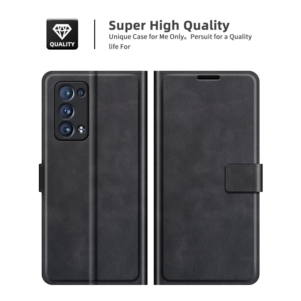 Magnetic Square Clasp Leather Wallet Stand Phone Case for Oppo Reno6 Pro+ 5G - Black-7