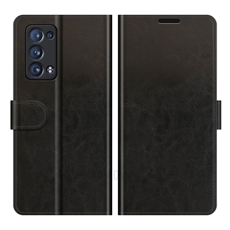 Crazy Horse Texture Soft Leather Wallet Stand Design Protective Case for Oppo Reno6 Pro+ 5G - Black-1
