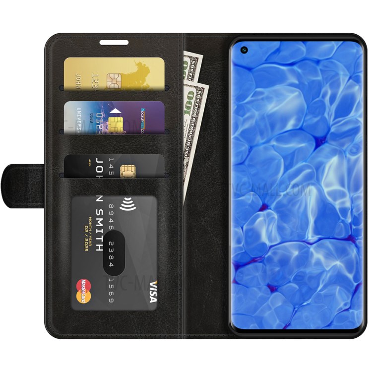 Crazy Horse Texture Soft Leather Wallet Stand Design Protective Case for Oppo Reno6 Pro+ 5G - Black-4
