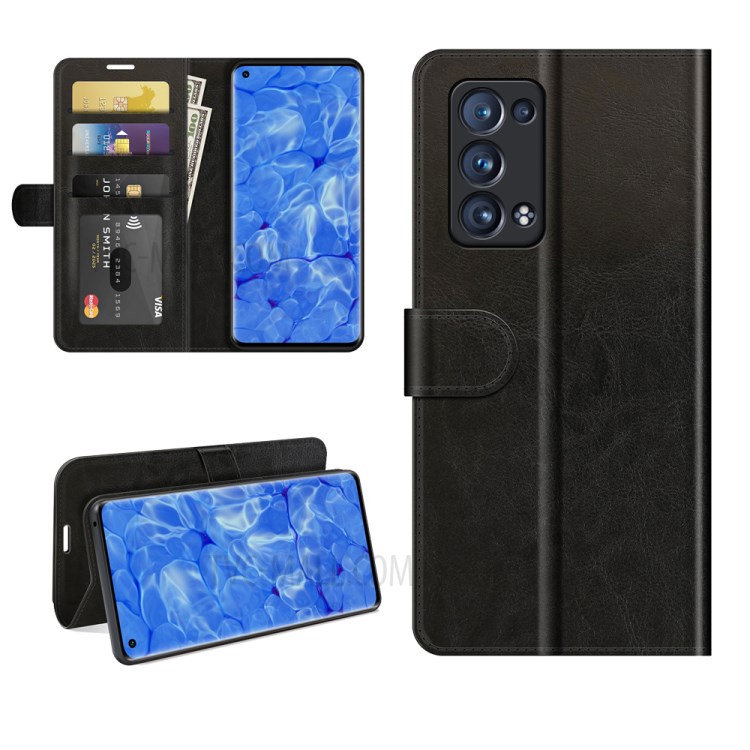 Crazy Horse Texture Soft Leather Wallet Stand Design Protective Case for Oppo Reno6 Pro+ 5G - Black-8