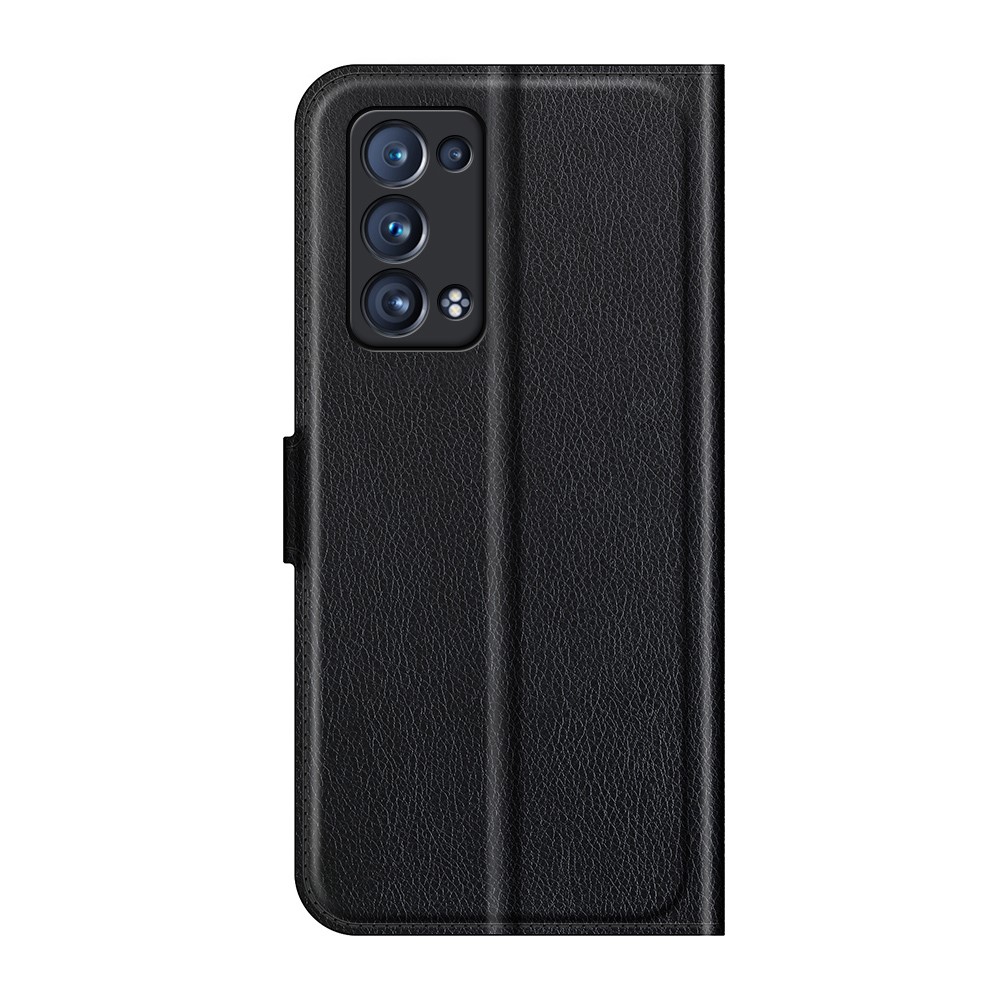 Litchi Texture Leather Wallet Phone Case Protector with Stand for Oppo Reno6 Pro+ 5G - Black-3