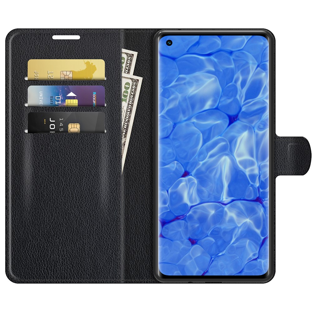 Litchi Texture en Cuir Portefeuille Case de Téléphone Protecteur Avec Support Pour Oppo Reno6 Pro + 5G / Pro 5G (Snapdragon) - le Noir