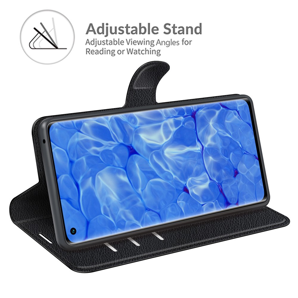 Litchi Texture Leather Wallet Phone Case Protector with Stand for Oppo Reno6 Pro+ 5G - Black-5