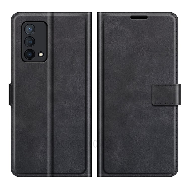 Leather Stand Wallet Case Magnetic Square Clasp Phone Cover Shell for Oppo K9 - Black-1