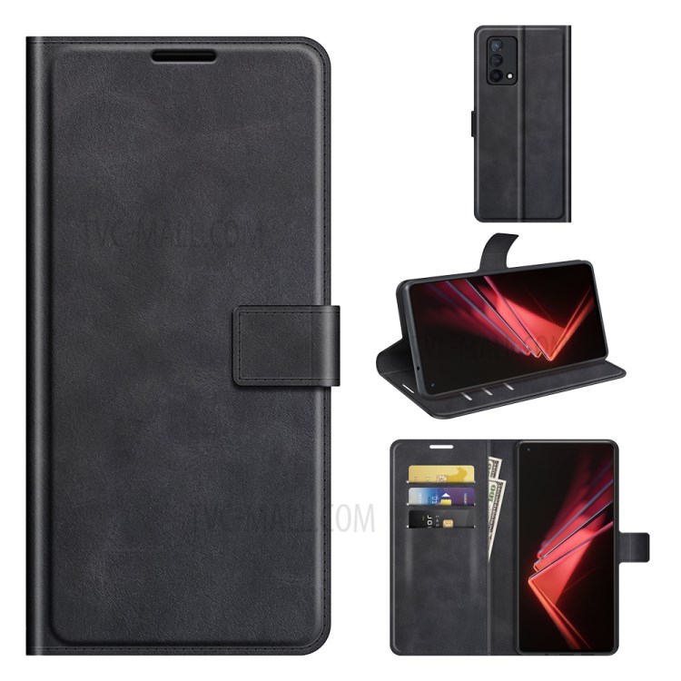 Leather Stand Wallet Case Magnetic Square Clasp Phone Cover Shell for Oppo K9 - Black-11