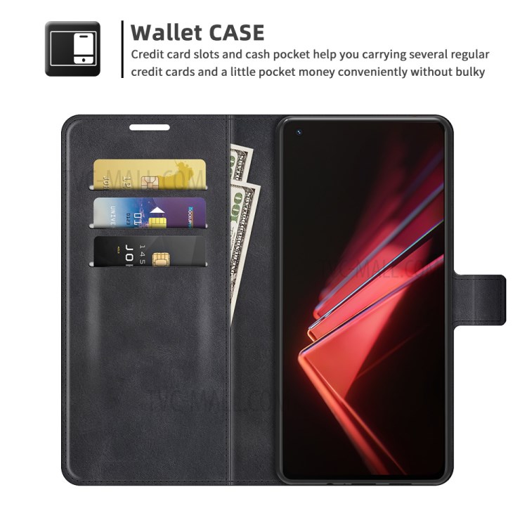 Leather Stand Wallet Case Magnetic Square Clasp Phone Cover Shell for Oppo K9 - Black-5