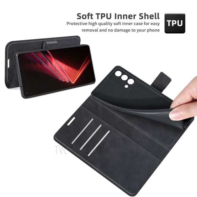 Leather Stand Wallet Case Magnetic Square Clasp Phone Cover Shell for Oppo K9 - Black-6