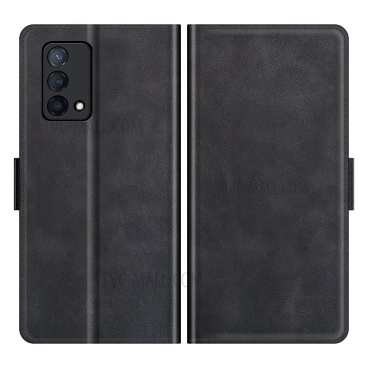Magnetic Double Clasp Wallet Stand Leather Case Cover for Oppo K9 - Black-1