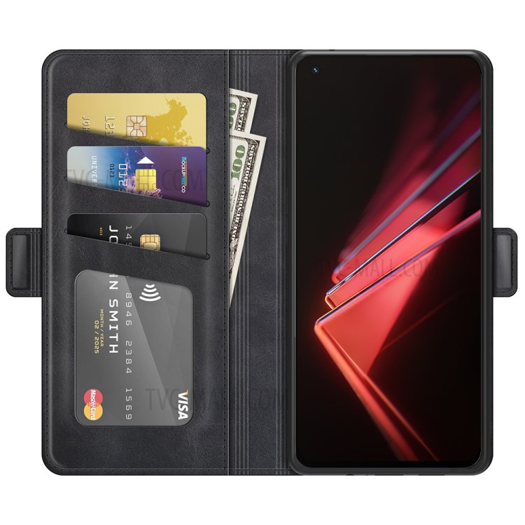 Magnetic Double Clasp Wallet Stand Leather Case Cover for Oppo K9 - Black-4