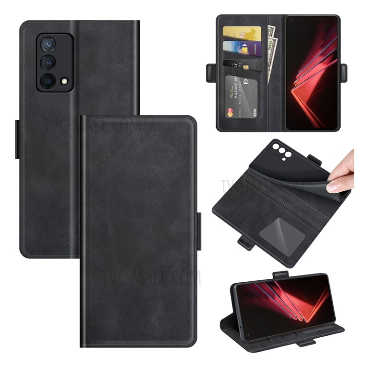 Magnetic Double Clasp Wallet Stand Leather Case Cover for Oppo K9 - Black-8