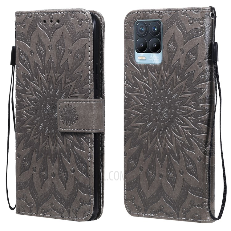 Sun Imprint PU Leather Anti-drop Wallet Stand Phone Cover for Realme 8/8 Pro - Grey-1