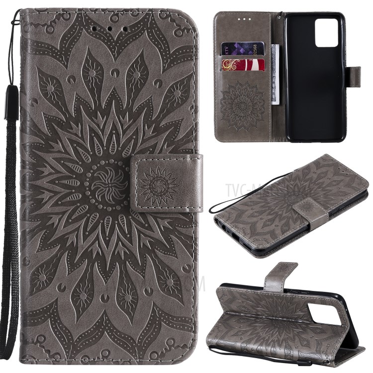 Sun Imprint PU Leather Anti-drop Wallet Stand Phone Cover for Realme 8/8 Pro - Grey-11