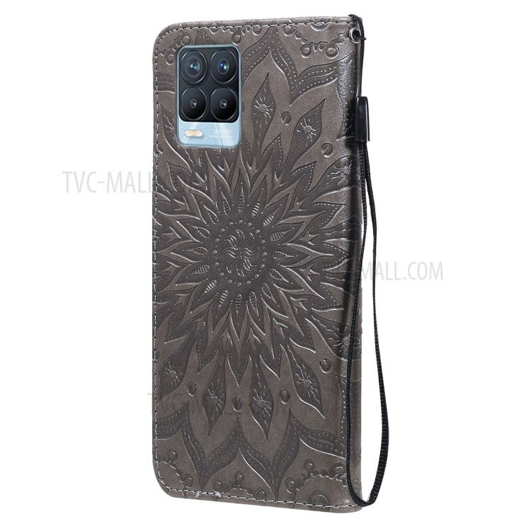 Sun Imprint PU Leather Anti-drop Wallet Stand Phone Cover for Realme 8/8 Pro - Grey-3