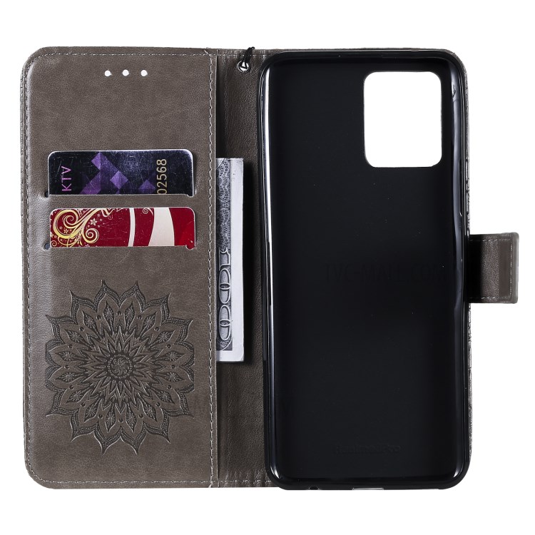Sun Imprint PU Leather Anti-drop Wallet Stand Phone Cover for Realme 8/8 Pro - Grey-4