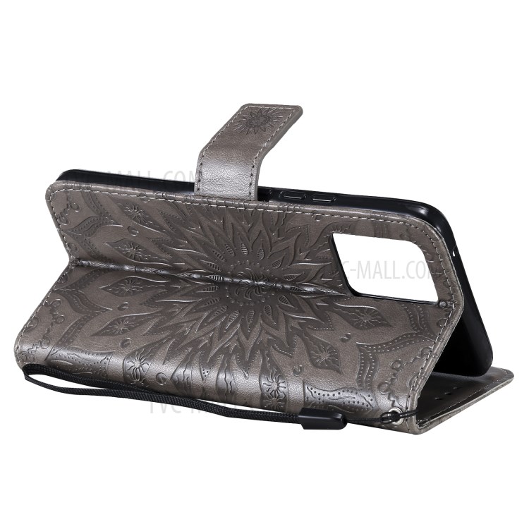 Sun Imprint PU Leather Anti-drop Wallet Stand Phone Cover for Realme 8/8 Pro - Grey-5