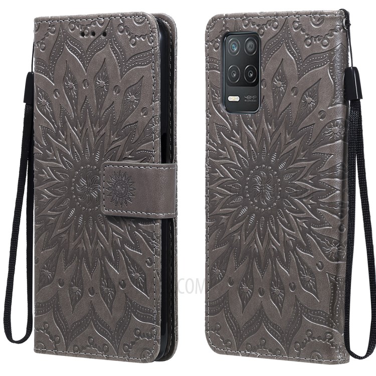 Sun Imprint PU Leather Drop-resistant Wallet Stand Cell Phone Cover for Realme V13 5G/8 5G - Grey-1