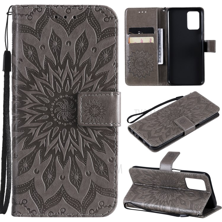 Sun Imprint PU Leather Drop-resistant Wallet Stand Cell Phone Cover for Realme V13 5G/8 5G - Grey-10