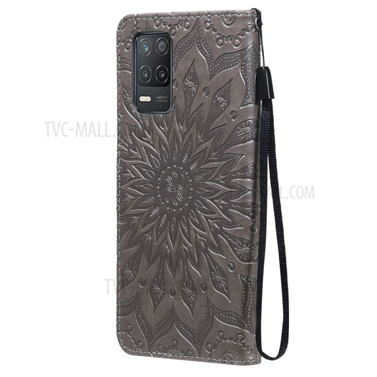 Sun Imprint PU Leather Drop-resistant Wallet Stand Cell Phone Cover for Realme V13 5G/8 5G - Grey-3