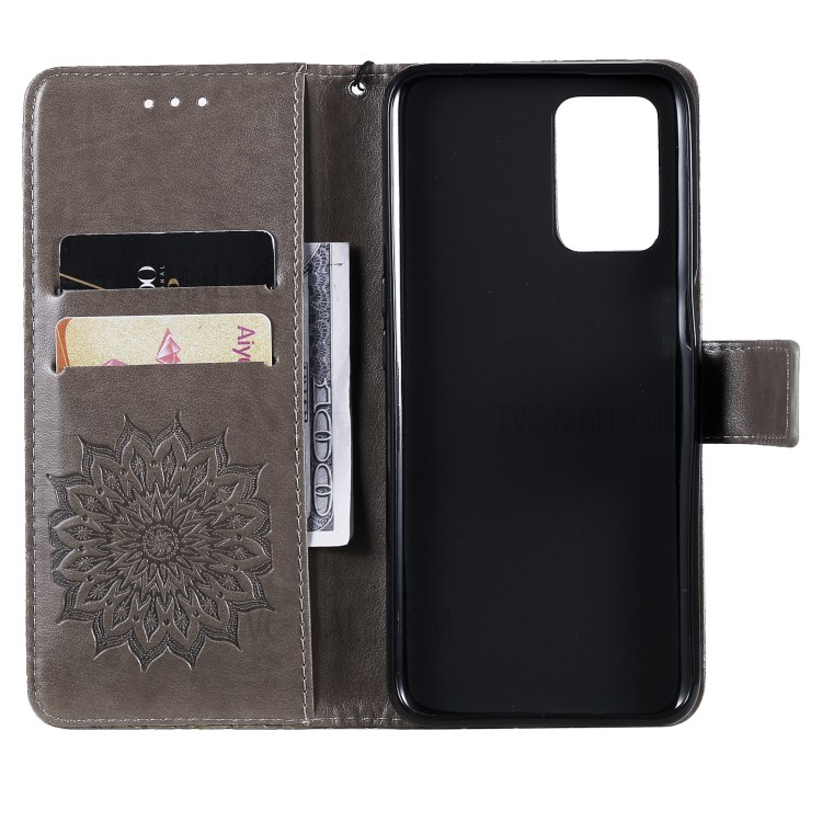 Sun Imprint PU Leather Drop-resistant Wallet Stand Cell Phone Cover for Realme V13 5G/8 5G - Grey-4
