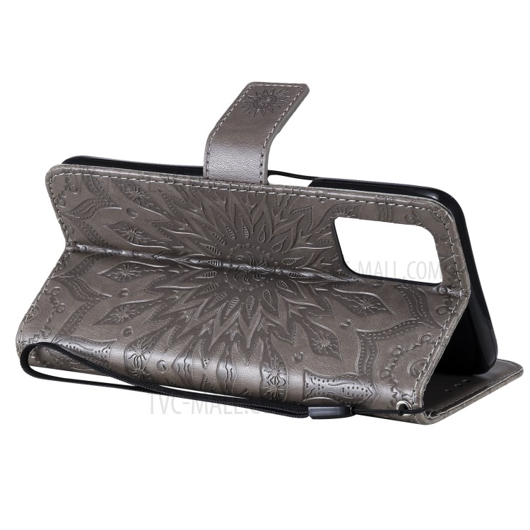 Sun Imprint PU Leather Drop-resistant Wallet Stand Cell Phone Cover for Realme V13 5G/8 5G - Grey-5