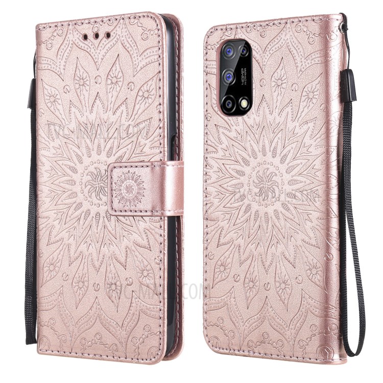 Flower Pattern PU Leather Full Protection Wallet Phone Stand Cover for Realme V5 5G - Rose Gold-1