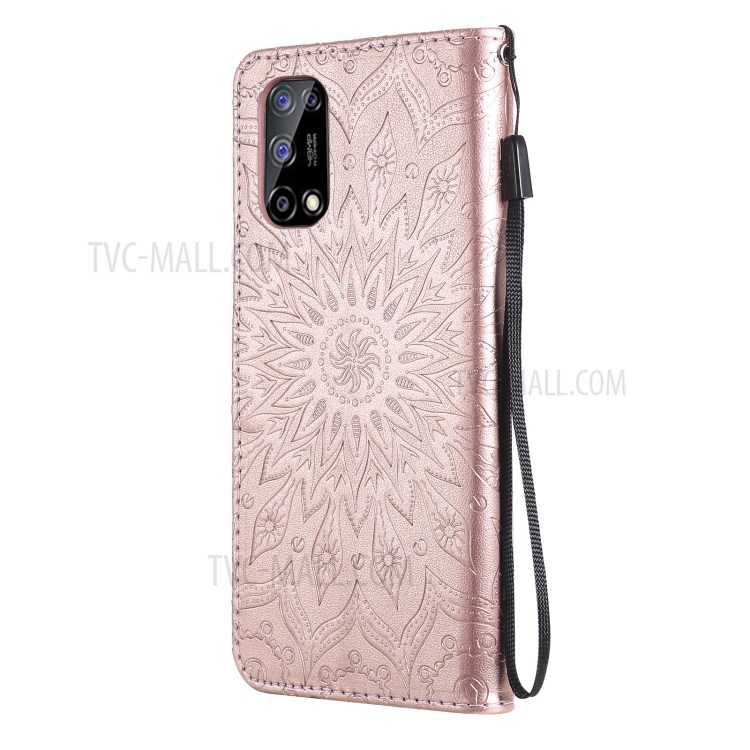 Flower Pattern PU Leather Full Protection Wallet Phone Stand Cover for Realme V5 5G - Rose Gold-3