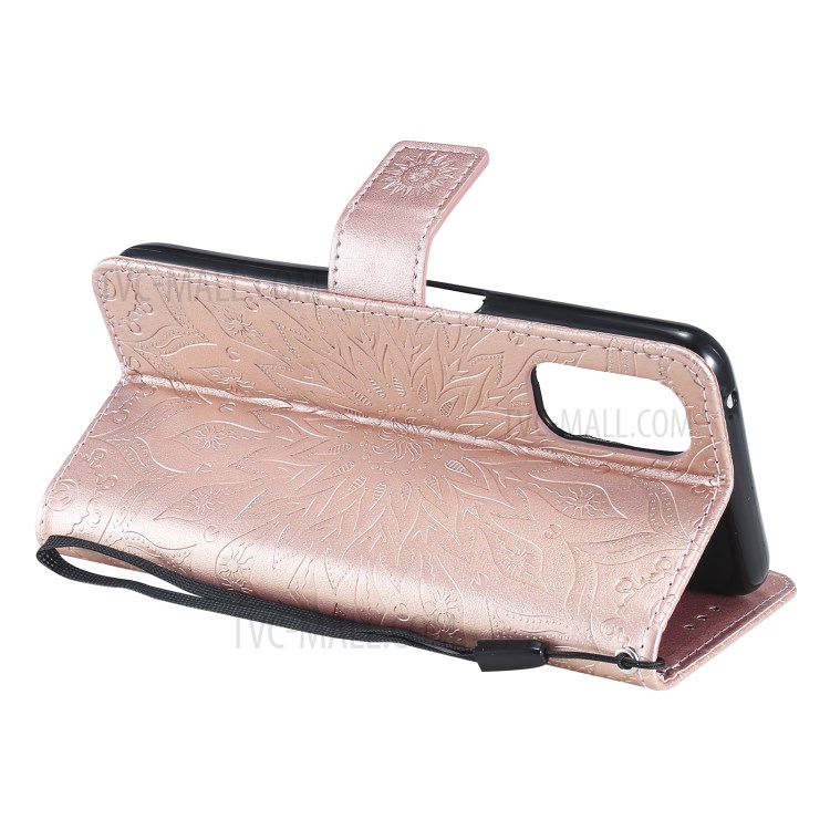 Flower Pattern PU Leather Full Protection Wallet Phone Stand Cover for Realme V5 5G - Rose Gold-5