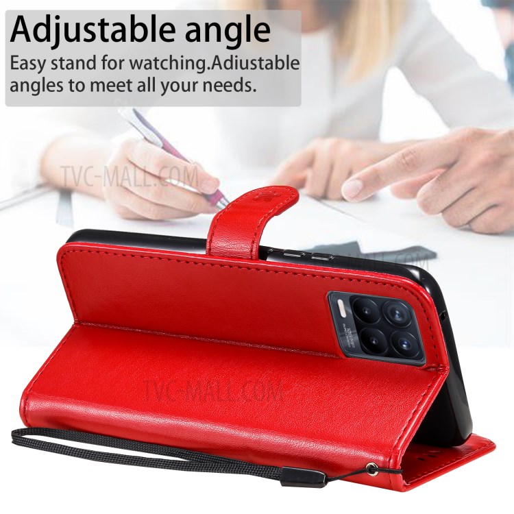 Unique Cat and Bee Pattern Imprinting Leather Case with Wallet Stand for Realme 8/8 Pro - Red-4