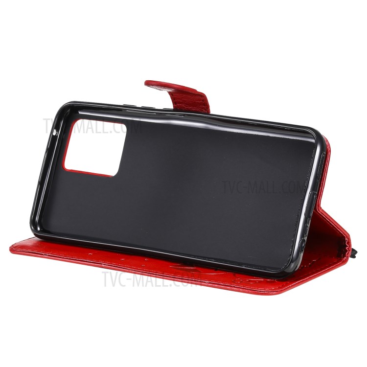Unique Cat and Bee Pattern Imprinting Leather Case with Wallet Stand for Realme 8/8 Pro - Red-9