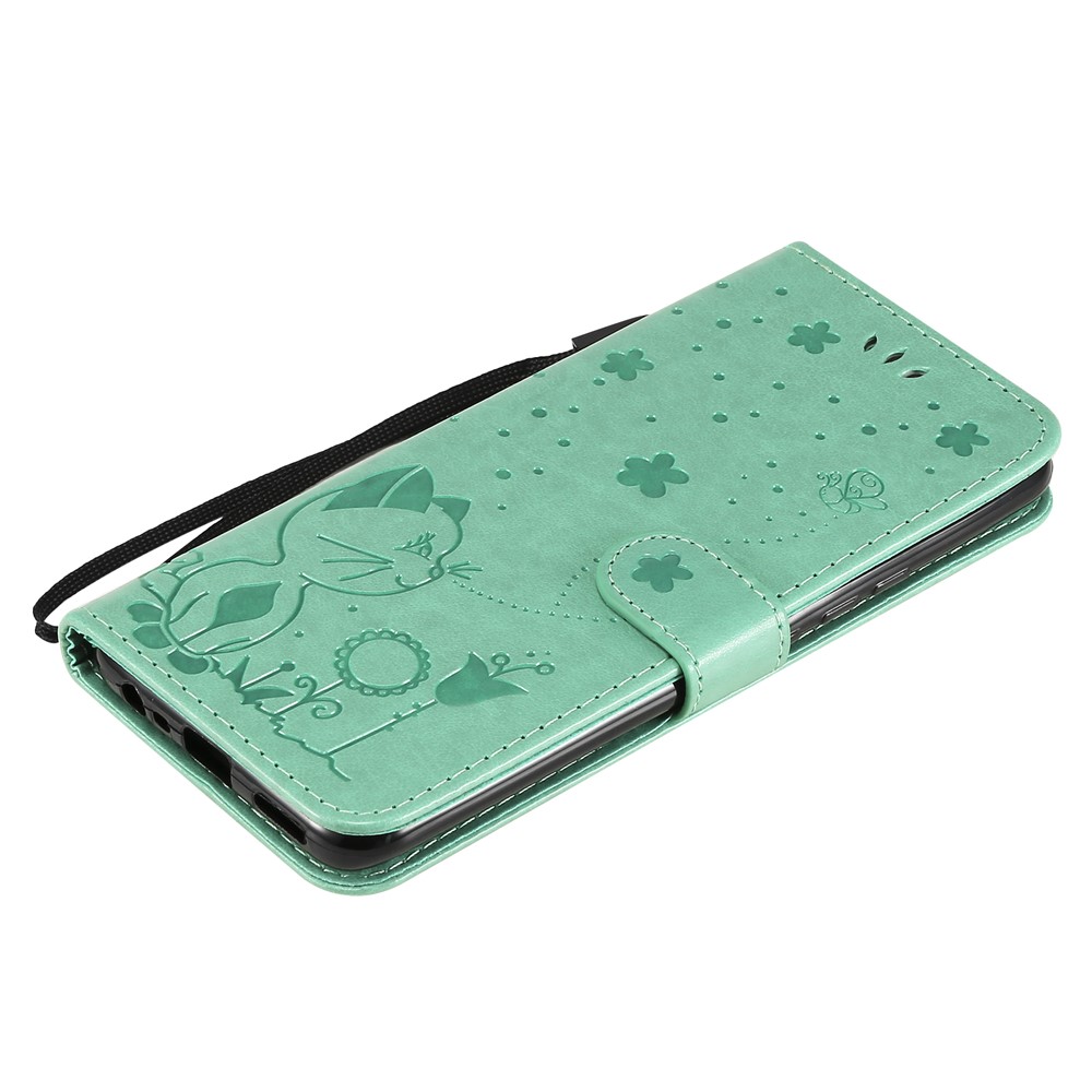 Unique Cat and Bee Pattern Imprinting Leather Case with Wallet Stand for Realme 8/8 Pro - Green-10