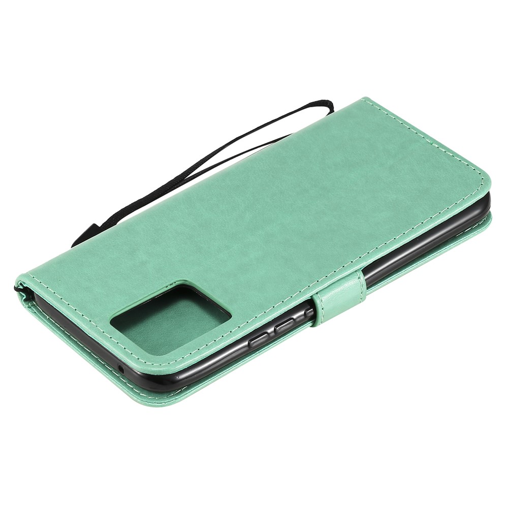 Unique Cat and Bee Pattern Imprinting Leather Case with Wallet Stand for Realme 8/8 Pro - Green-11