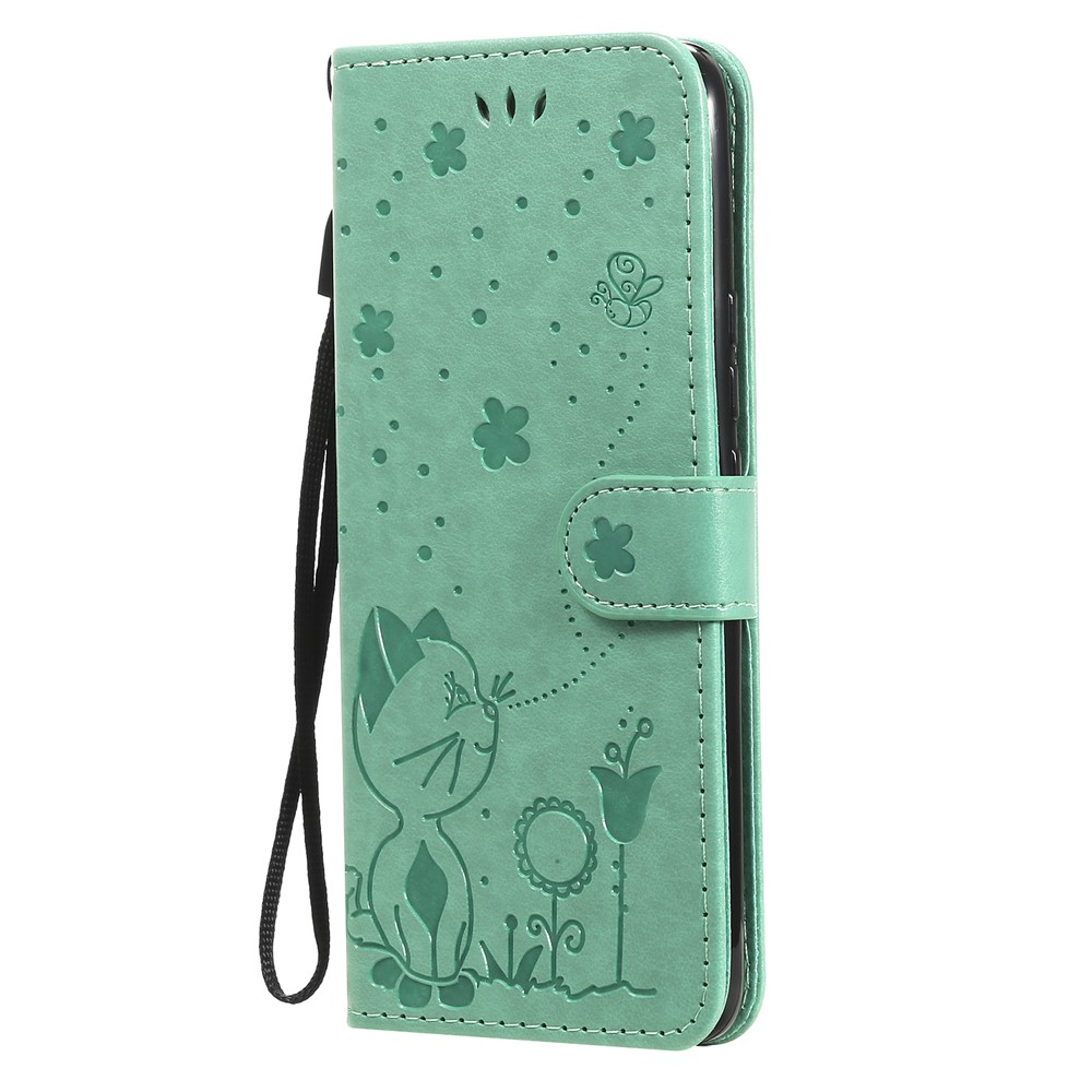 Unique Cat and Bee Pattern Imprinting Leather Case with Wallet Stand for Realme 8/8 Pro - Green-2