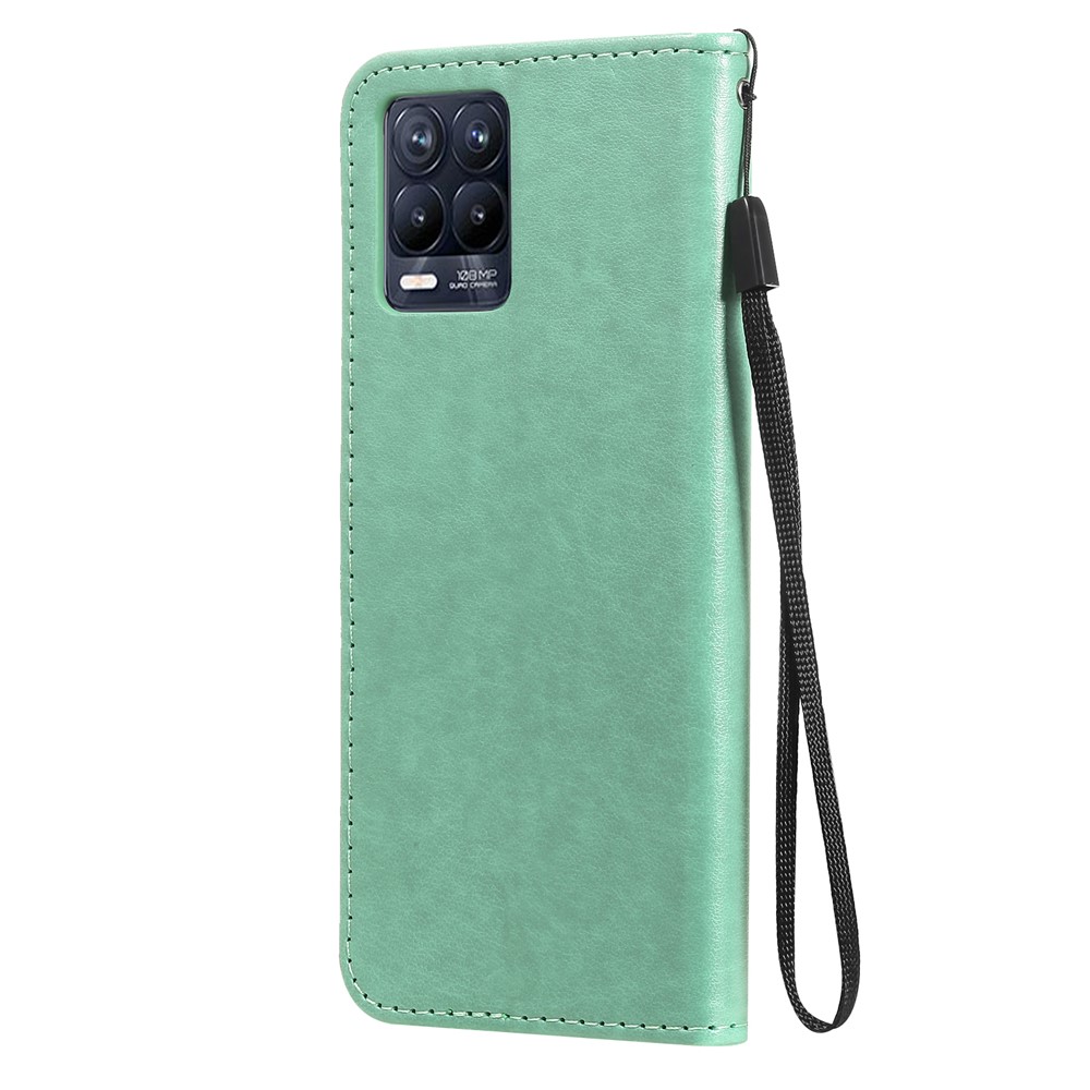 Unique Cat and Bee Pattern Imprinting Leather Case with Wallet Stand for Realme 8/8 Pro - Green-3
