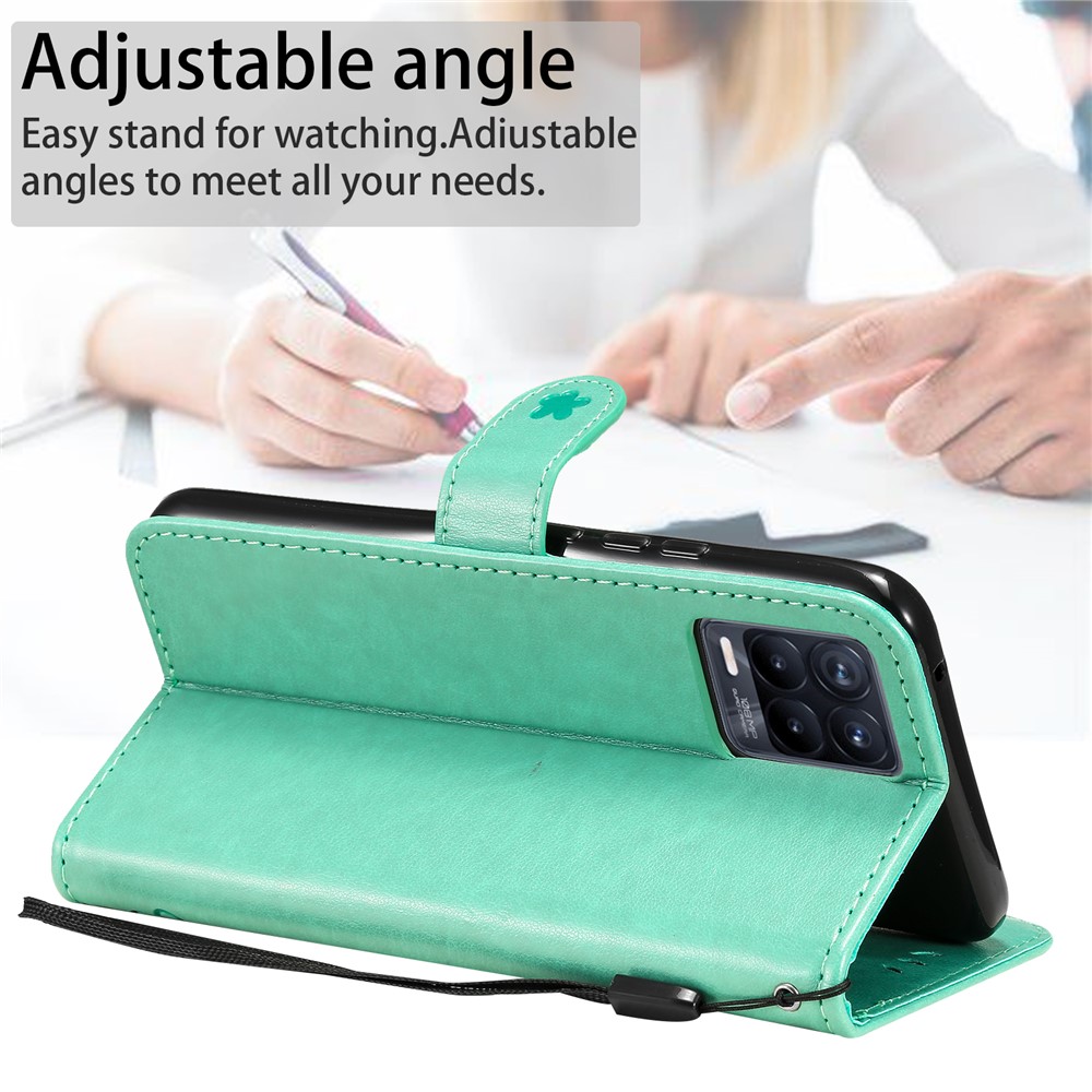 Unique Cat and Bee Pattern Imprinting Leather Case with Wallet Stand for Realme 8/8 Pro - Green-4