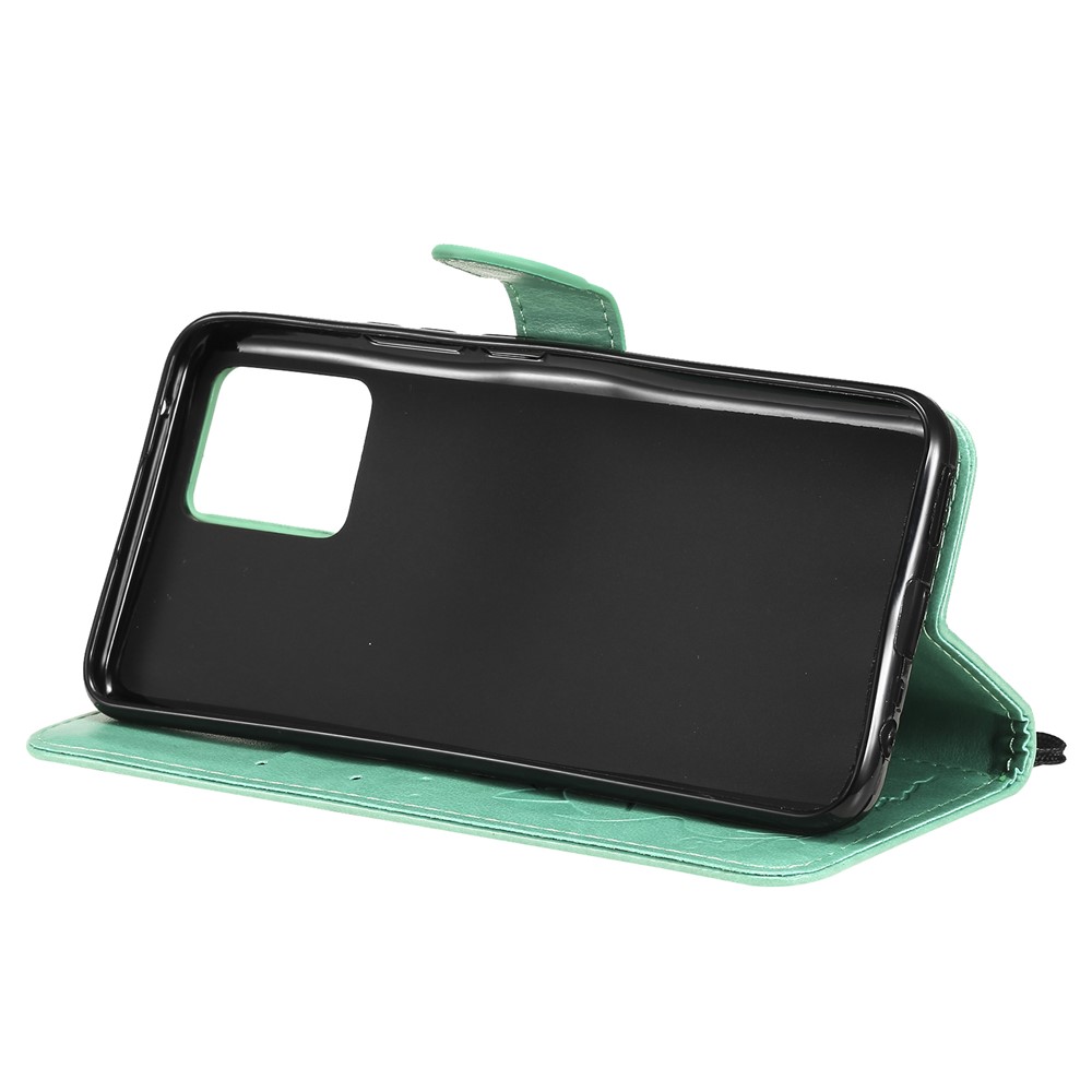 Unique Cat and Bee Pattern Imprinting Leather Case with Wallet Stand for Realme 8/8 Pro - Green-9
