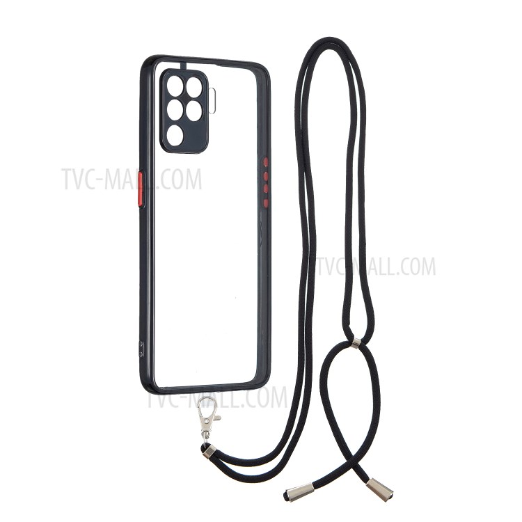 Shock-Proof TPU + Acrylic Combo Hybrid Back Phone Cover Crystal Shell with Lanyard for Oppo F19 Pro/A94 - Black-1