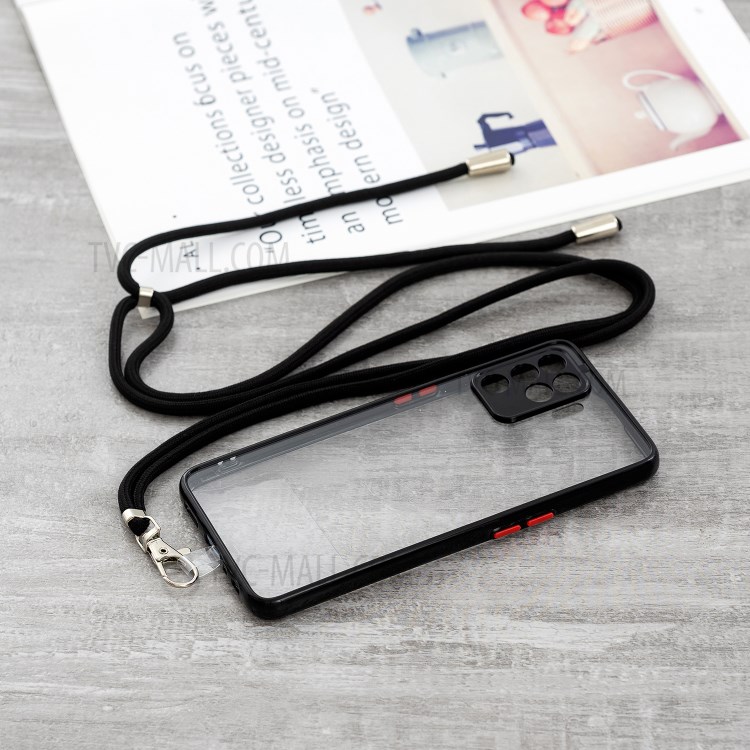 Shock-Proof TPU + Acrylic Combo Hybrid Back Phone Cover Crystal Shell with Lanyard for Oppo F19 Pro/A94 - Black-2