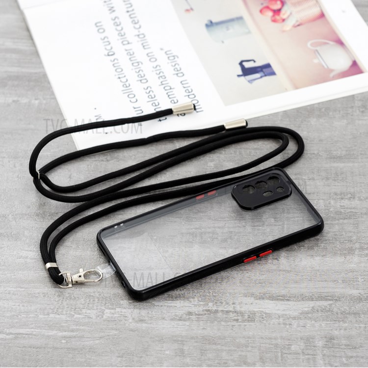 Shock-Proof Crystal Hybrid Phone Back Cover Shell with Lanyard for Oppo F19 Pro+ 5G/A94 5G - Black-2