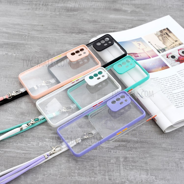 Shock-Proof Crystal Hybrid Phone Back Cover Shell with Lanyard for Oppo F19 Pro+ 5G/A94 5G - Black-5