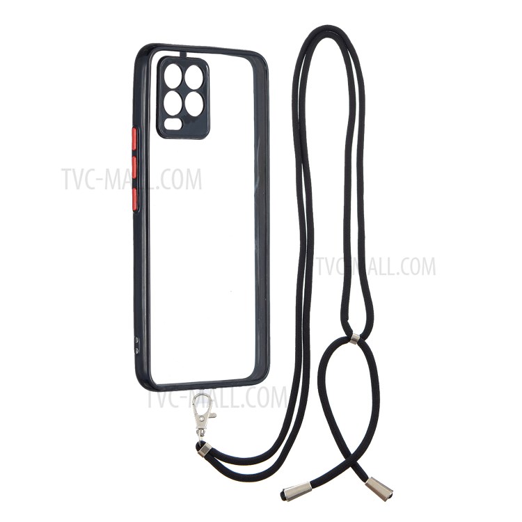 TPU + Acrylic Hybrid Phone Back Cover Shock-Proof Crystal Shell with Lanyard for Realme 8/8 Pro - Black-1