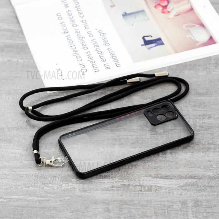 TPU + Acrylic Hybrid Phone Back Cover Shock-Proof Crystal Shell with Lanyard for Realme 8/8 Pro - Black-2