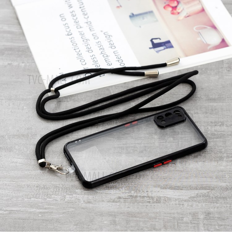 Crystal TPU + Acrylic Combo Hybrid Phone Back Cover Shock-Proof Shell with Lanyard for Realme 7 Pro - Black-2