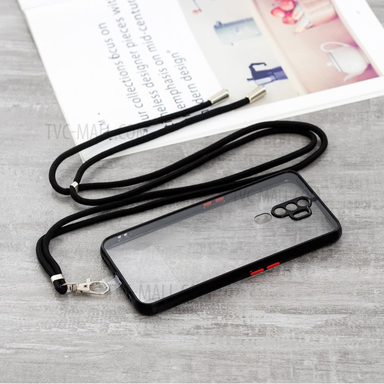 Full Body Coverage Crystal Hybrid Phone Back Cover Shell with Lanyard for OPPO A5 (2020)/A9 (2020) - Black-2