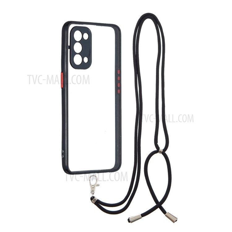 Crystal Hybrid Phone Back Cover Full Body Coverage Shell with Lanyard for Oppo Reno5 4G/Reno5 5G/Find X3 Lite - Black-1