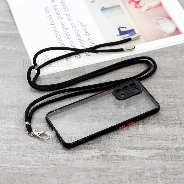 Crystal Hybrid Phone Back Cover Full Body Coverage Shell with Lanyard for Oppo Reno5 4G/Reno5 5G/Find X3 Lite - Black-2