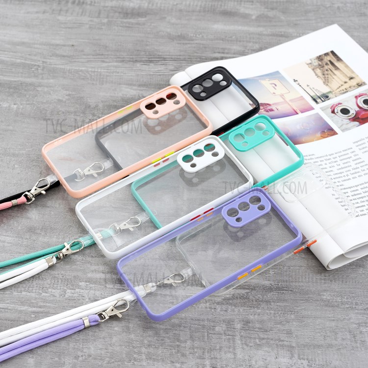 Crystal Hybrid Phone Back Cover Full Body Coverage Shell with Lanyard for Oppo Reno5 4G/Reno5 5G/Find X3 Lite - Black-5