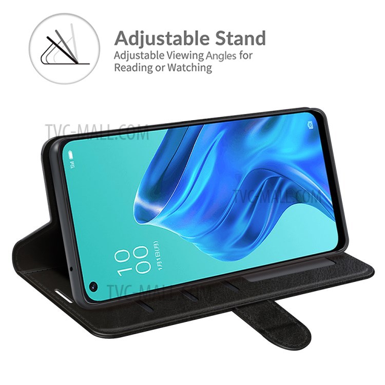 Crazy Horse Texture PU Leather Wallet Stand Case Cover for Oppo Reno5 A - Black-2