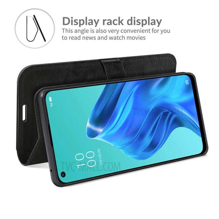 Crazy Horse Texture PU Leather Wallet Stand Case Cover for Oppo Reno5 A - Black-3