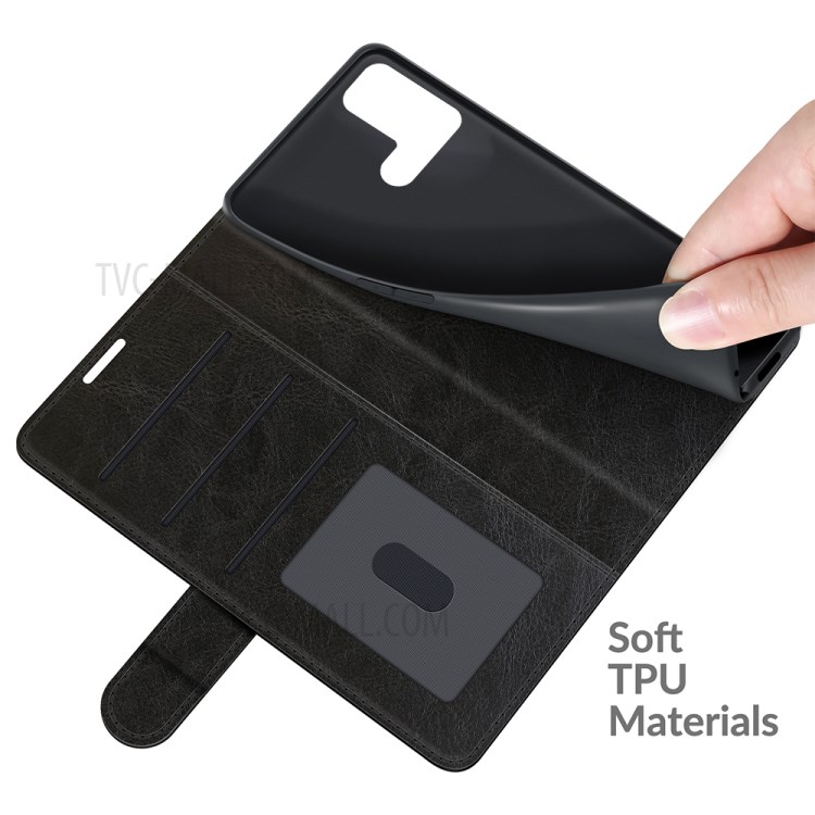Crazy Horse Texture PU Leather Wallet Stand Case Cover for Oppo Reno5 A - Black-4
