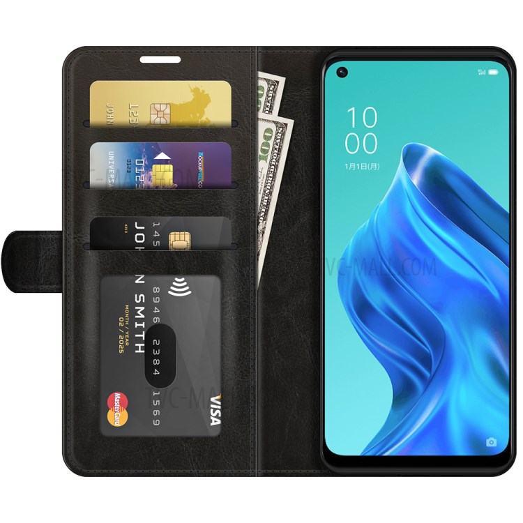 Crazy Horse Texture PU Leather Wallet Stand Case Cover for Oppo Reno5 A - Black-7